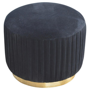 Black Velvet Pleated Footstool | Textured Detail | Elegant Living Room Accent