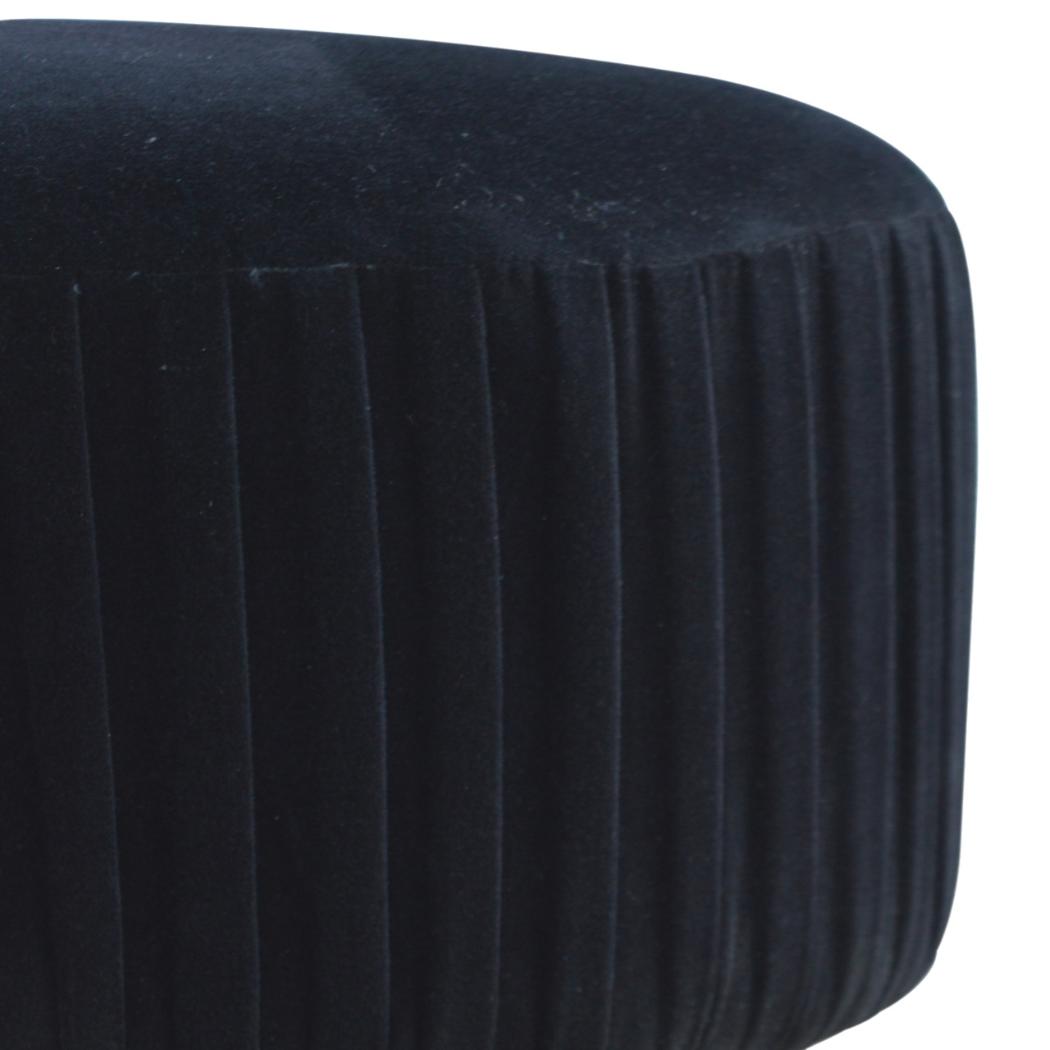 Black Velvet Pleated Footstool | Textured Detail | Elegant Living Room Accent