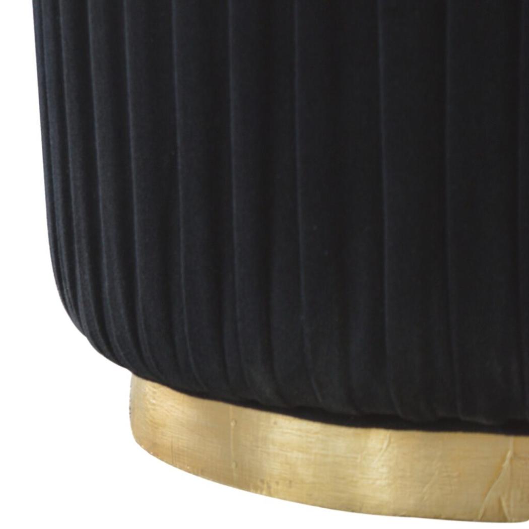 Black Velvet Pleated Footstool | Textured Detail | Elegant Living Room Accent