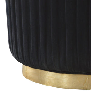 Black Velvet Pleated Footstool | Textured Detail | Elegant Living Room Accent