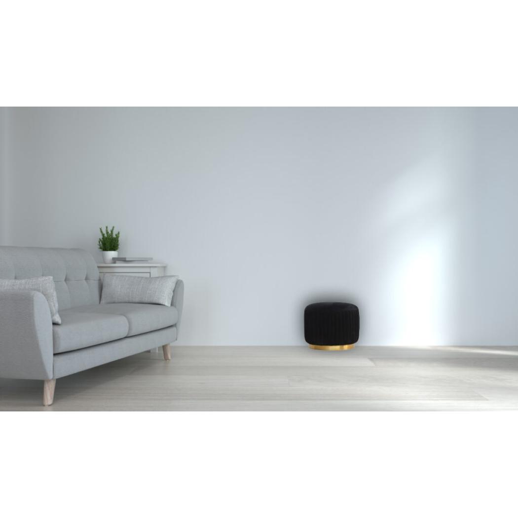 Black Velvet Pleated Footstool | Textured Detail | Elegant Living Room Accent