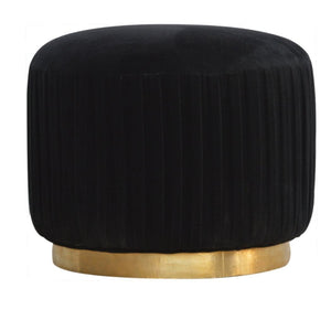 Black Velvet Pleated Footstool | Textured Detail | Elegant Living Room Accent