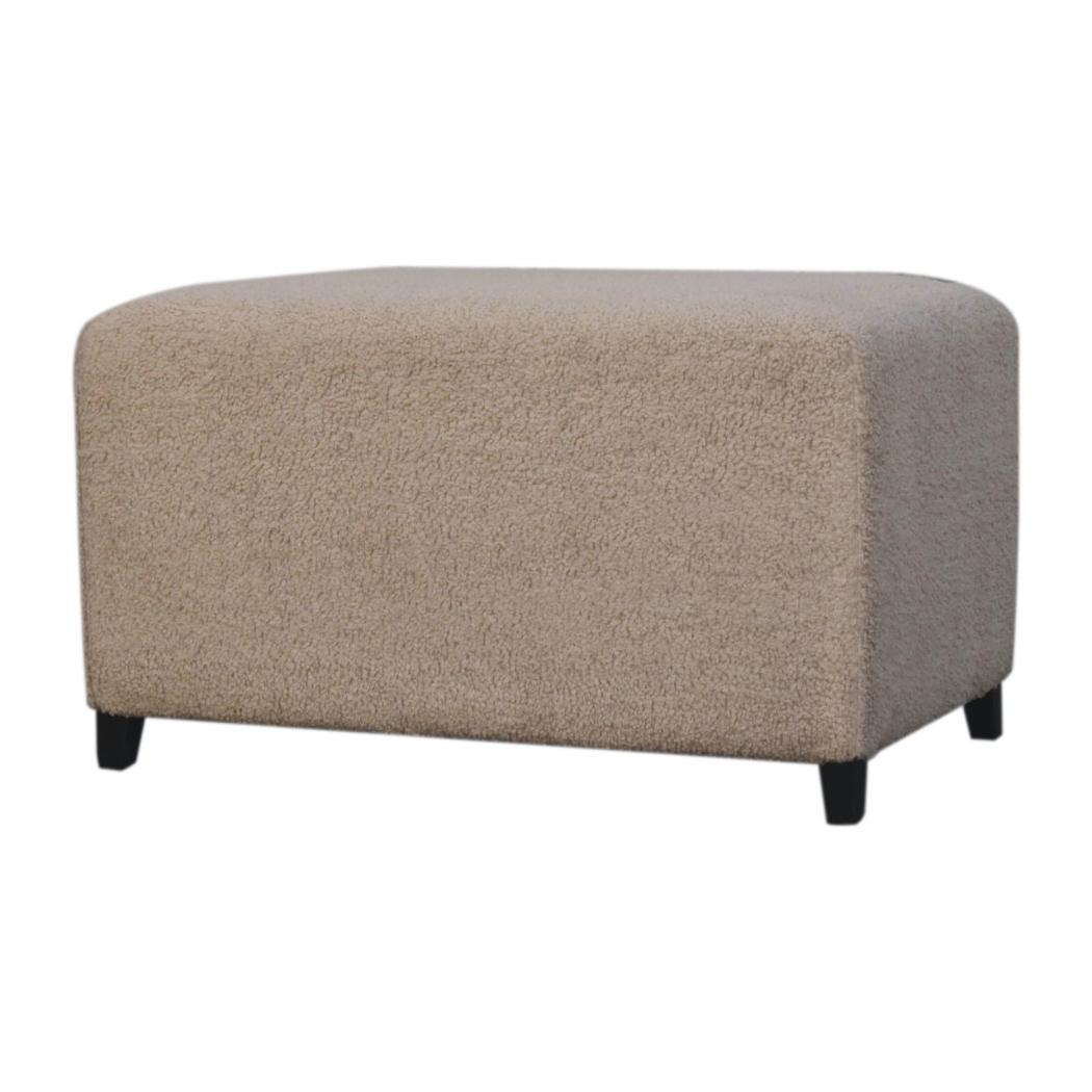 Bliss Cream Bouclé Ottoman | Solid Mango Wood | Soft Upholstery | Round Footstool