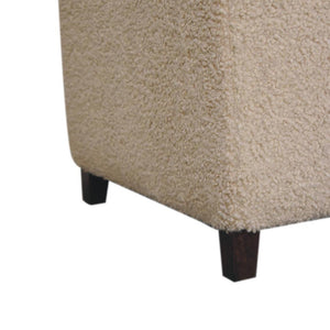 Bliss Cream Bouclé Ottoman | Solid Mango Wood | Soft Upholstery | Round Footstool