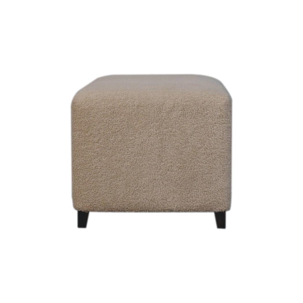Bliss Cream Bouclé Ottoman | Solid Mango Wood | Soft Upholstery | Round Footstool