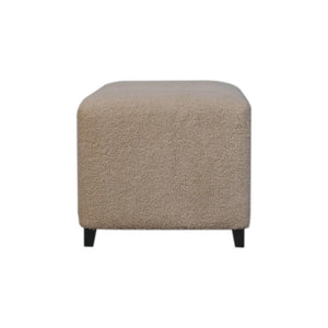 Bliss Cream Bouclé Ottoman | Solid Mango Wood | Soft Upholstery | Round Footstool