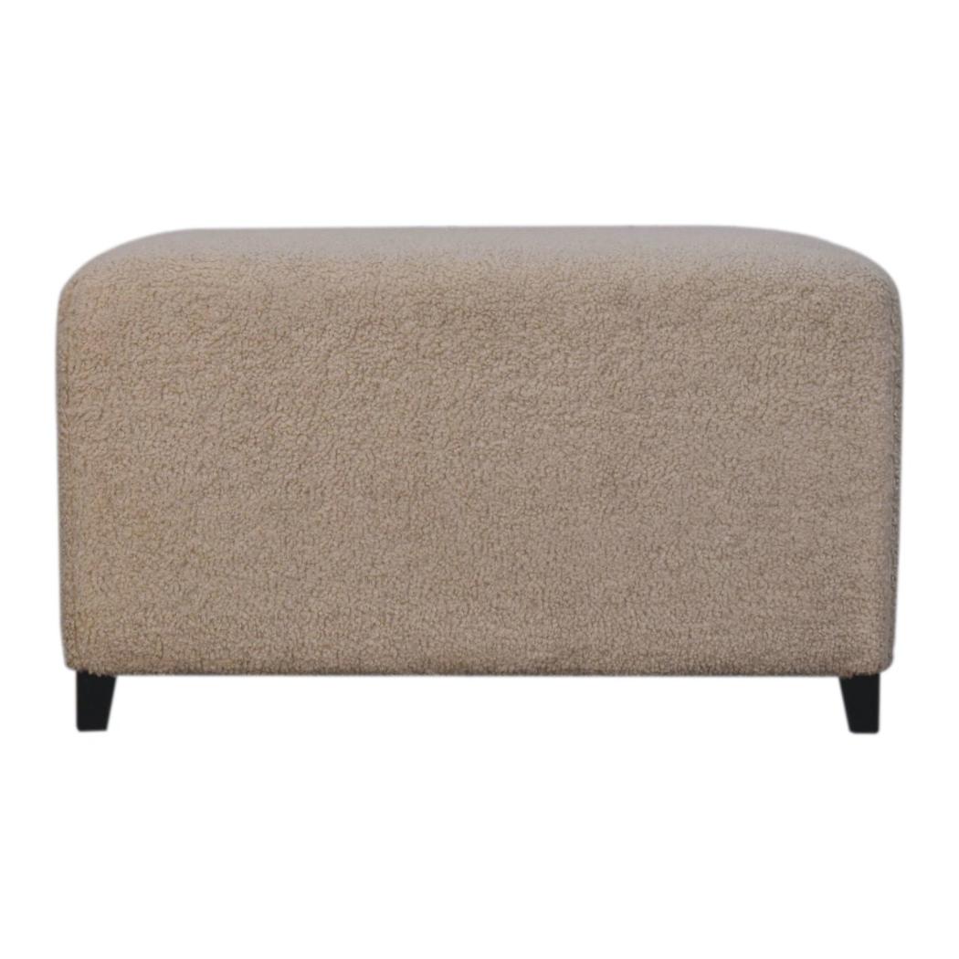 Bliss Cream Bouclé Ottoman | Solid Mango Wood | Soft Upholstery | Round Footstool