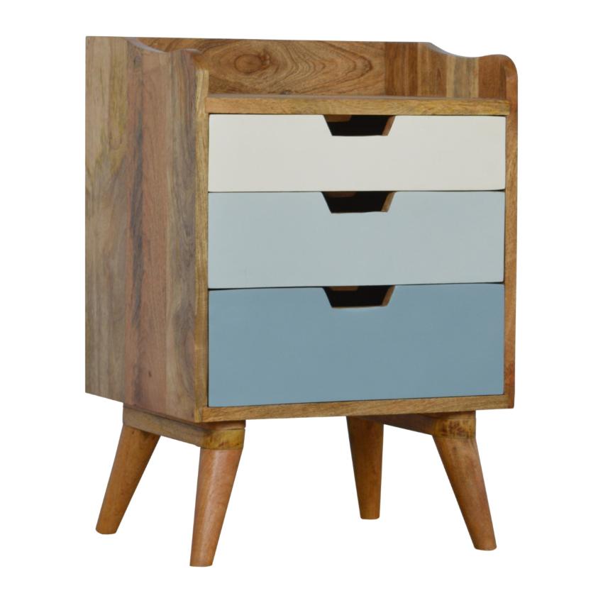Blue Gradient Bedside Table | 3 Drawers | Solid Mango Wood