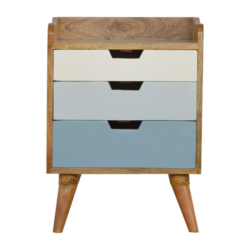 Blue Gradient Bedside Table | 3 Drawers | Solid Mango Wood