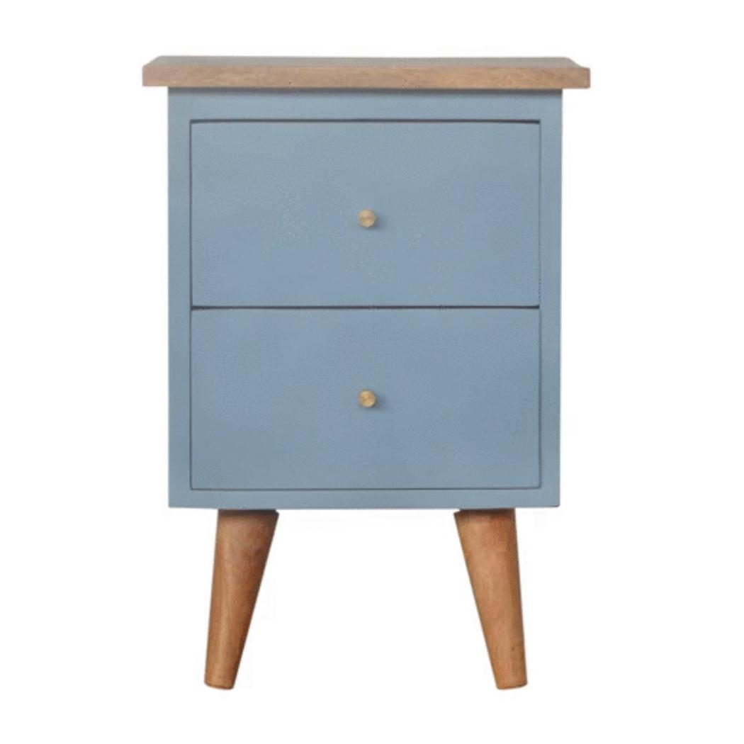 Blue Hand-Painted Bedside Table | Solid Mango Wood | Artisan Pattern | Bedroom Storage