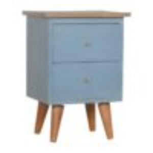 Blue Hand-Painted Bedside Table | Solid Mango Wood | Artisan Pattern | Bedroom Storage