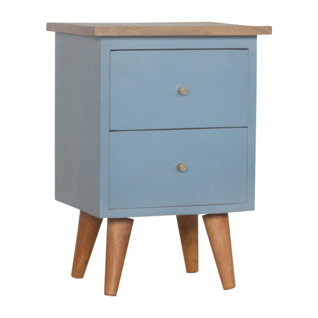 Blue Hand-Painted Bedside Table | Solid Mango Wood | Artisan Pattern | Bedroom Storage