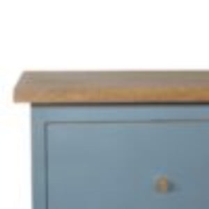 Blue Hand-Painted Bedside Table | Solid Mango Wood | Artisan Pattern | Bedroom Storage
