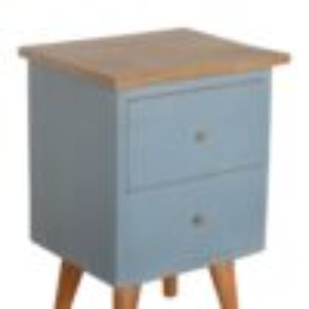 Blue Hand-Painted Bedside Table | Solid Mango Wood | Artisan Pattern | Bedroom Storage
