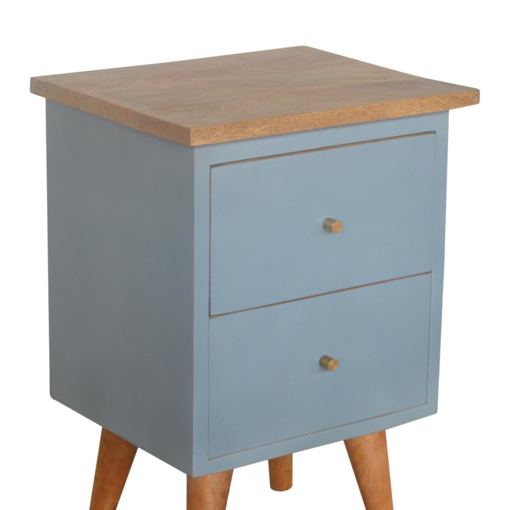 Blue Hand-Painted Bedside Table | Solid Mango Wood | Artisan Pattern | Bedroom Storage