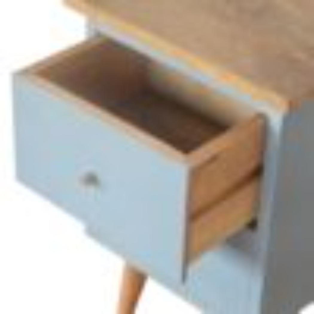 Blue Hand-Painted Bedside Table | Solid Mango Wood | Artisan Pattern | Bedroom Storage