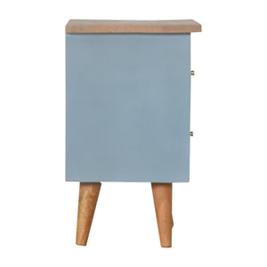 Blue Hand-Painted Bedside Table | Solid Mango Wood | Artisan Pattern | Bedroom Storage