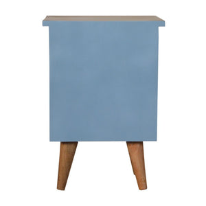 Blue Hand-Painted Bedside Table | Solid Mango Wood | Artisan Pattern | Bedroom Storage