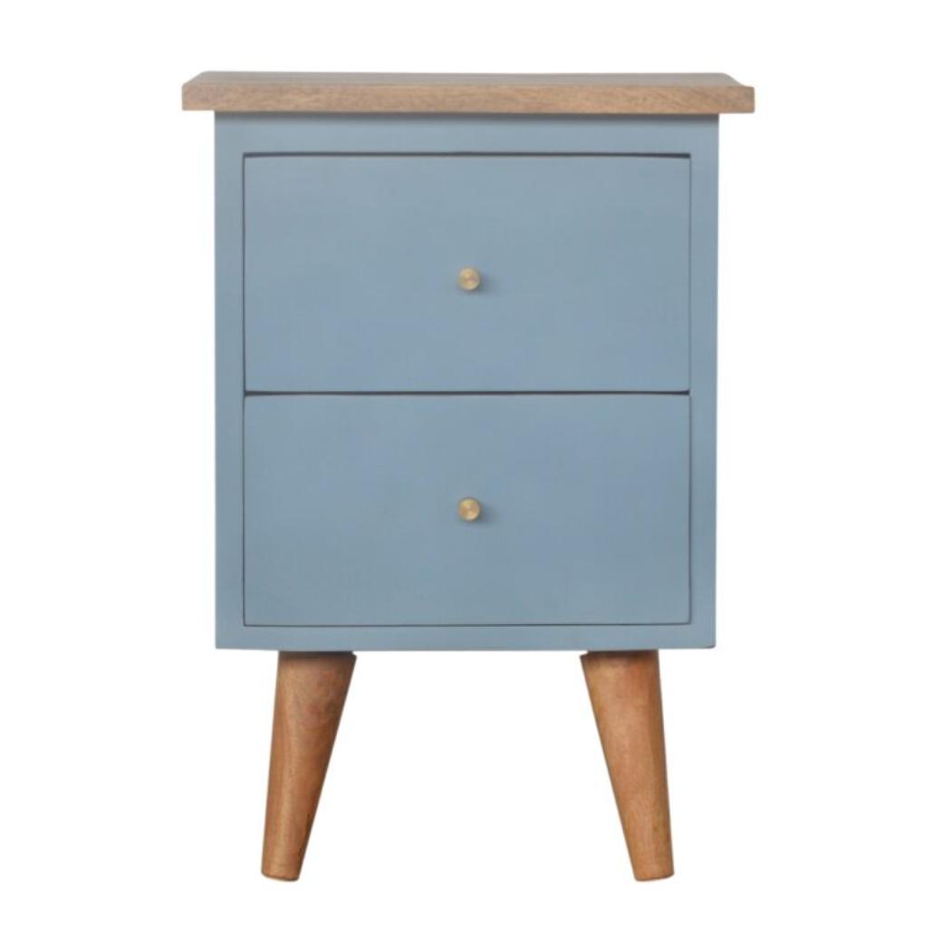 Blue Hand-Painted Bedside Table | Solid Mango Wood | Artisan Pattern | Bedroom Storage