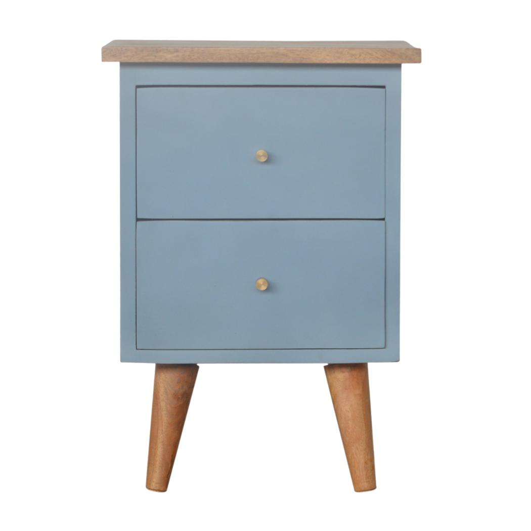 Blue Hand-Painted Bedside Table | Solid Mango Wood | Artisan Pattern | Bedroom Storage
