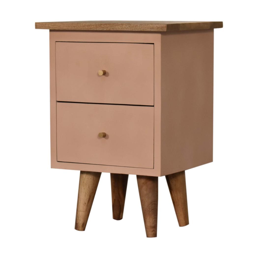Blush Pink Hand Painted Bedside Table | Solid Mango Wood | Oak Finish | 2 Drawer Nightstand