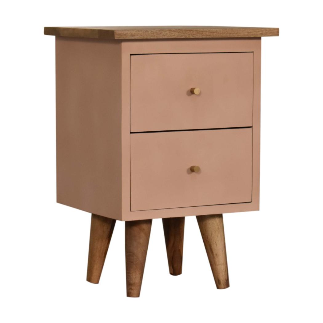 Blush Pink Hand Painted Bedside Table | Solid Mango Wood | Oak Finish | 2 Drawer Nightstand