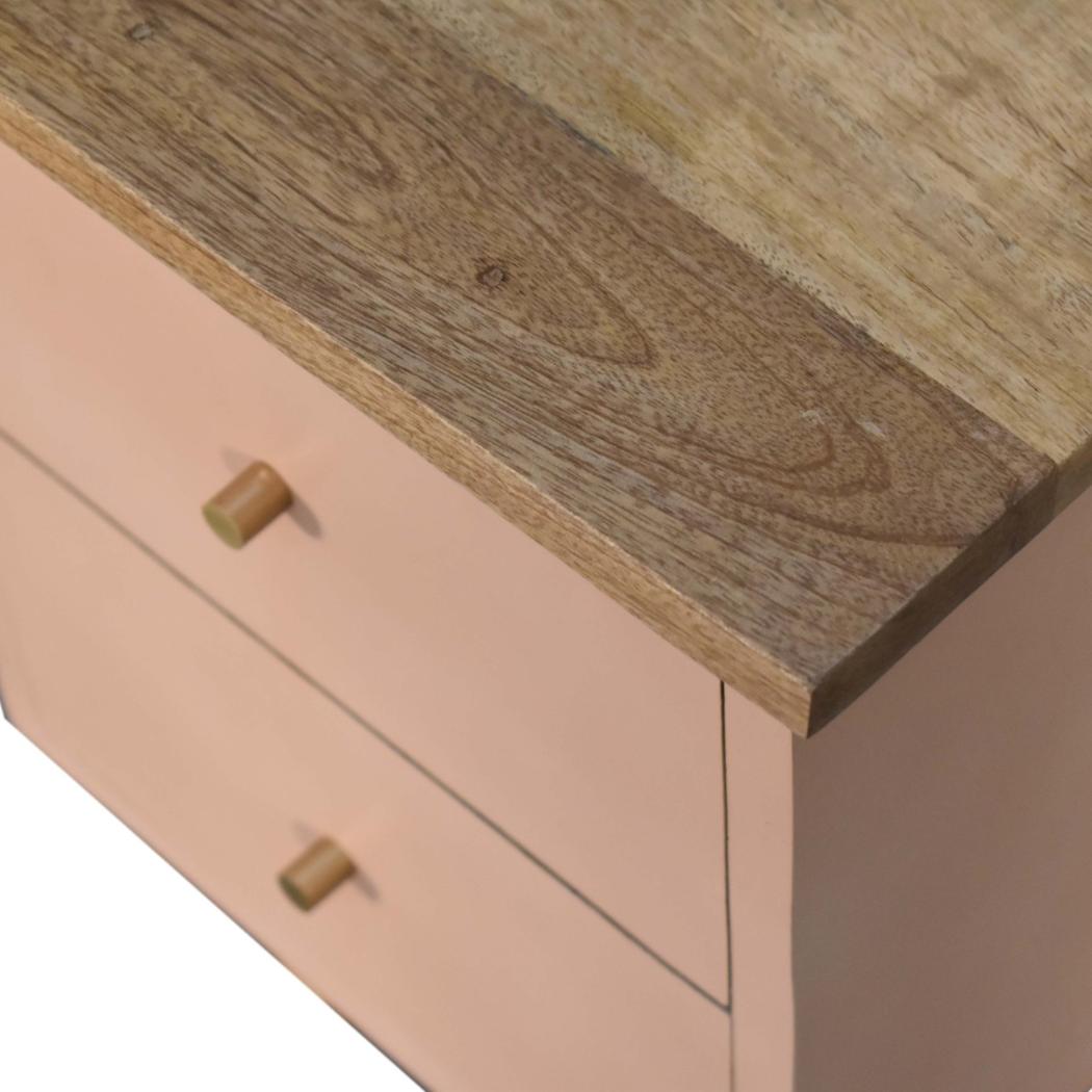 Blush Pink Hand Painted Bedside Table | Solid Mango Wood | Oak Finish | 2 Drawer Nightstand