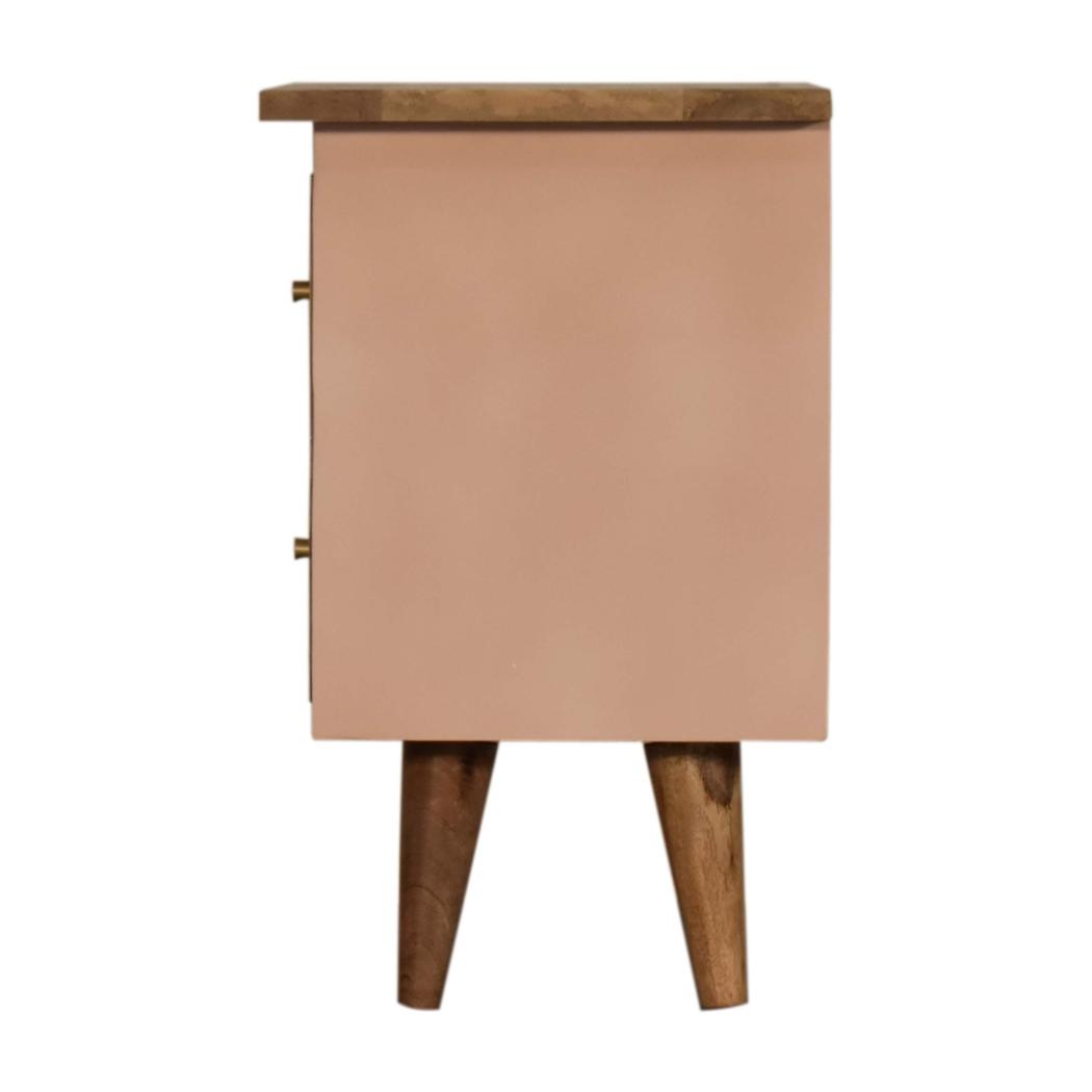 Blush Pink Hand Painted Bedside Table | Solid Mango Wood | Oak Finish | 2 Drawer Nightstand