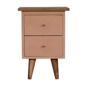 Blush Pink Hand Painted Bedside Table | Solid Mango Wood | Oak Finish | 2 Drawer Nightstand