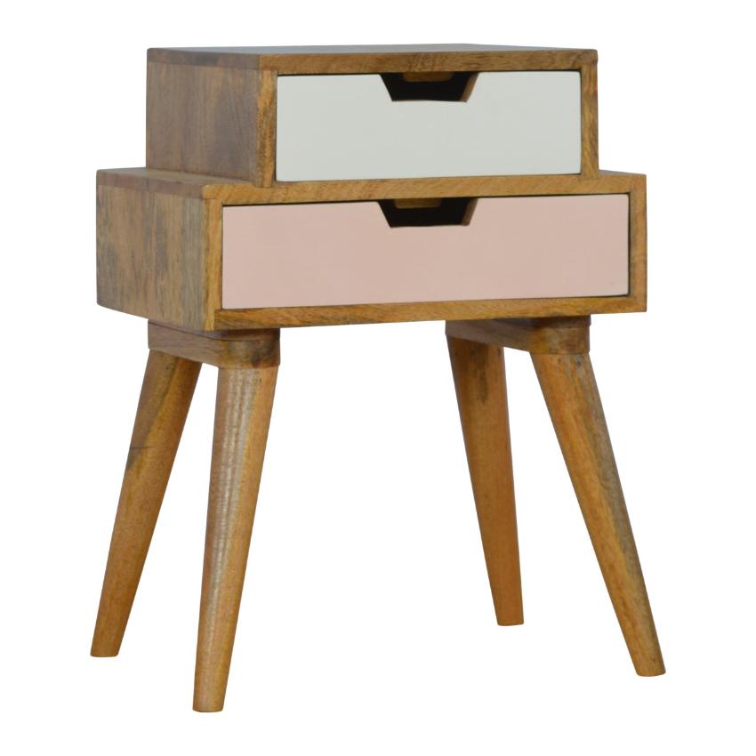 Blush Pink & White Bedside Table | 2 Drawers | Solid Mango Wood