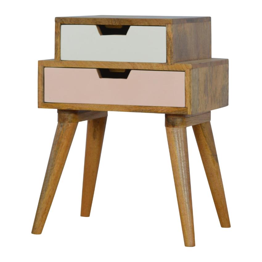 Blush Pink & White Bedside Table | 2 Drawers | Solid Mango Wood