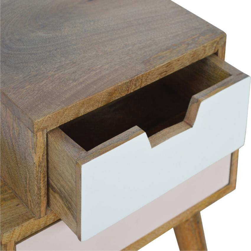 Blush Pink & White Bedside Table | 2 Drawers | Solid Mango Wood