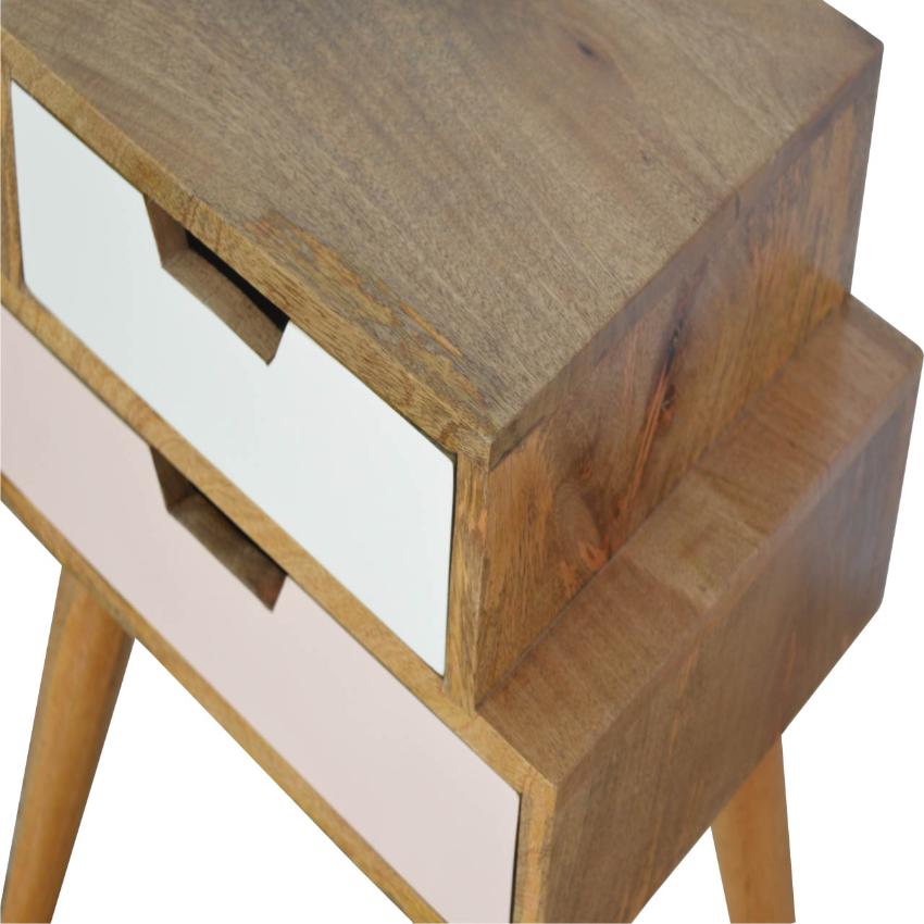 Blush Pink & White Bedside Table | 2 Drawers | Solid Mango Wood
