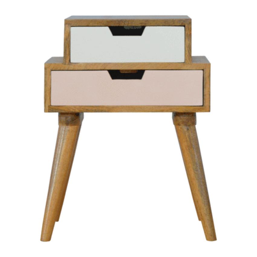 Blush Pink & White Bedside Table | 2 Drawers | Solid Mango Wood