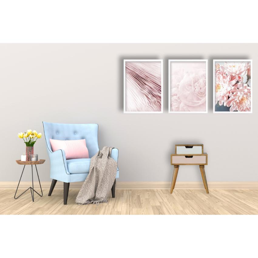 Blush Pink & White Bedside Table | 2 Drawers | Solid Mango Wood
