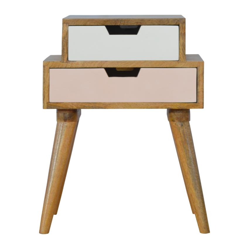 Blush Pink & White Bedside Table | 2 Drawers | Solid Mango Wood