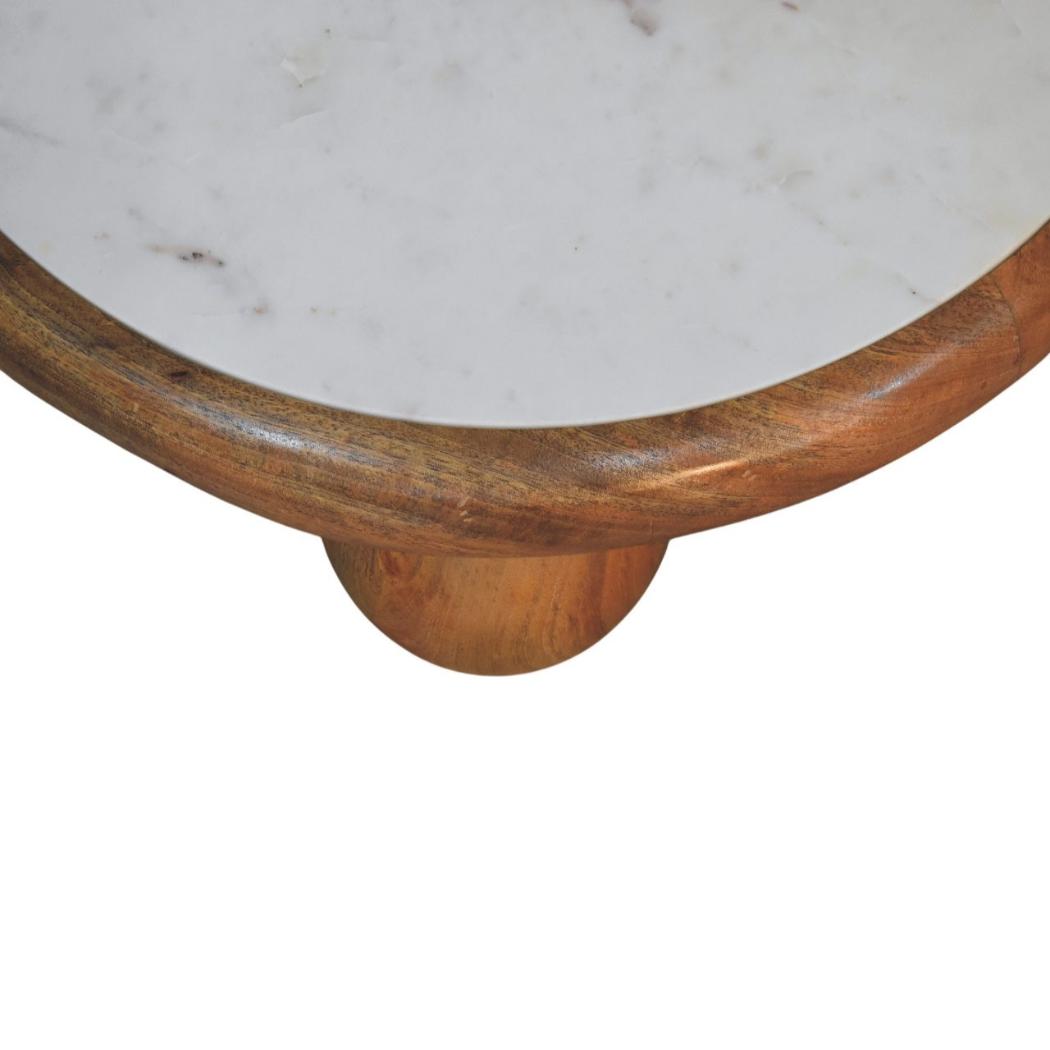 Bola Round Coffee Table | Solid Mango Wood | Marble Top | Oakish Finish