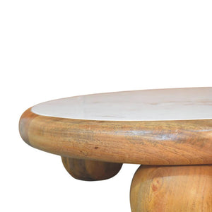Bola Round Coffee Table | Solid Mango Wood | Marble Top | Oakish Finish