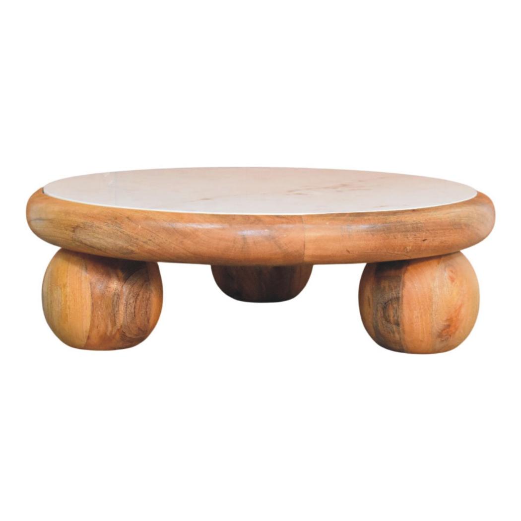 Bola Round Coffee Table | Solid Mango Wood | Marble Top | Oakish Finish