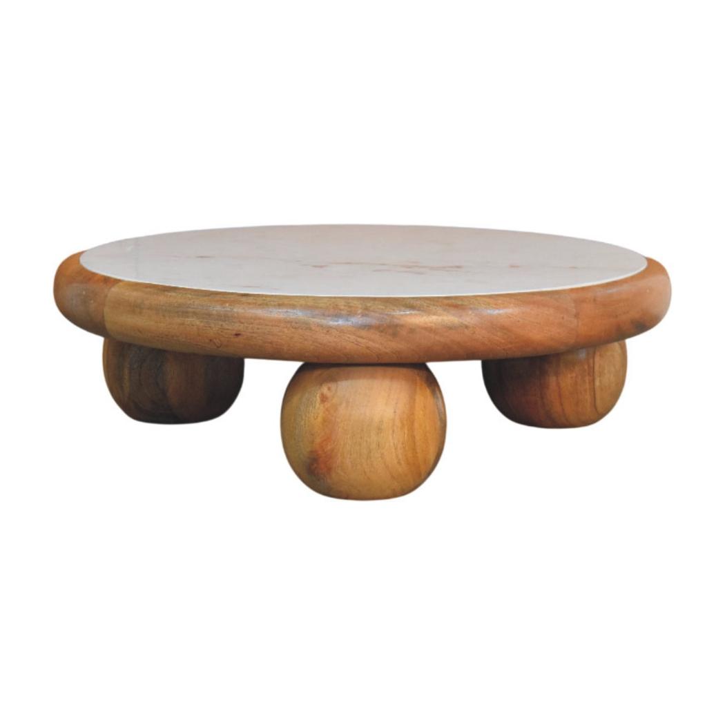 Bola Round Coffee Table | Solid Mango Wood | Marble Top | Oakish Finish