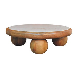Bola Round Coffee Table | Solid Mango Wood | Marble Top | Oakish Finish