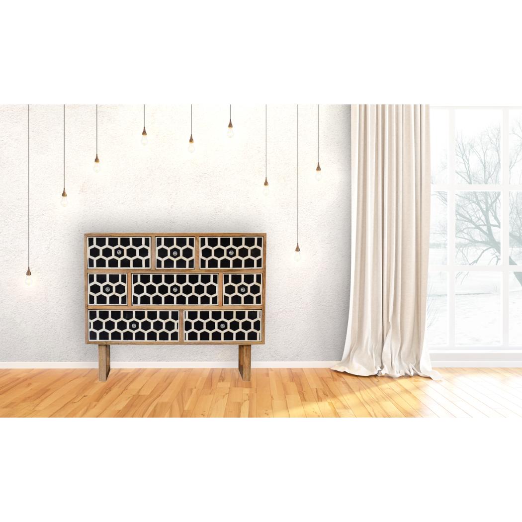 Bone Inlay Chest of Drawers | Solid Mango Wood | U-Shape Design | Hand-Inlaid Fronts