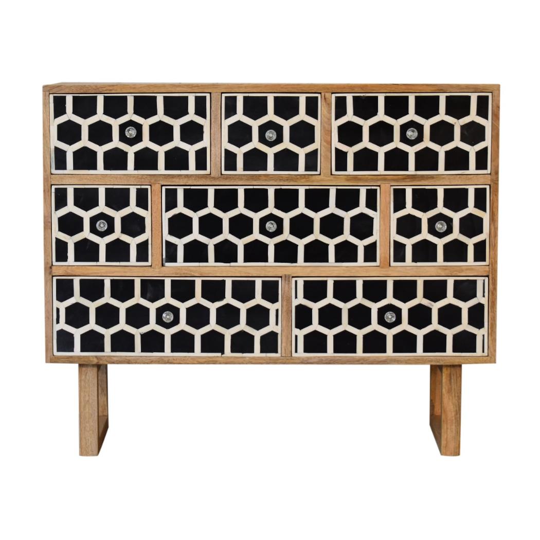 Bone Inlay Chest of Drawers | Solid Mango Wood | U-Shape Design | Hand-Inlaid Fronts