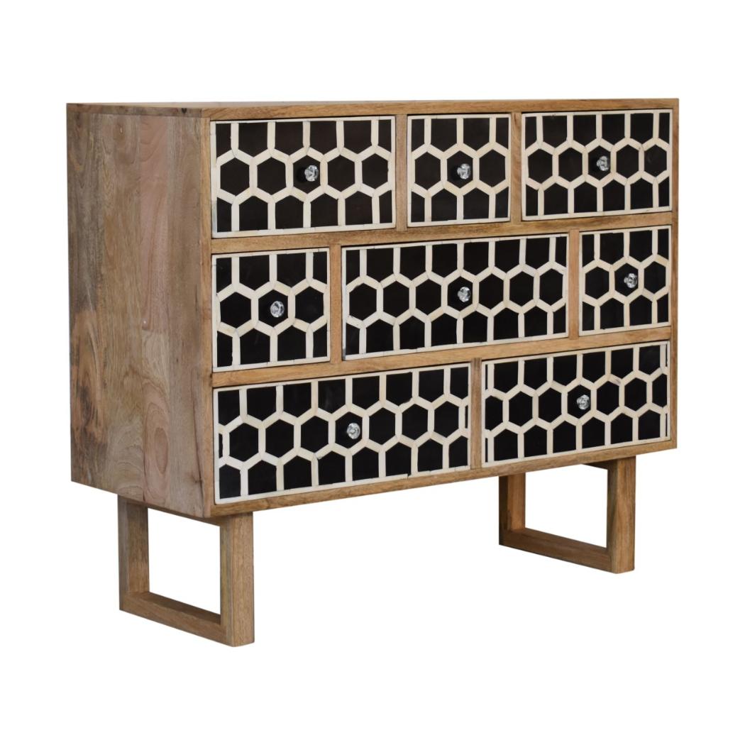 Bone Inlay Chest of Drawers | Solid Mango Wood | U-Shape Design | Hand-Inlaid Fronts