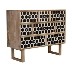 Bone Inlay Chest of Drawers | Solid Mango Wood | U-Shape Design | Hand-Inlaid Fronts