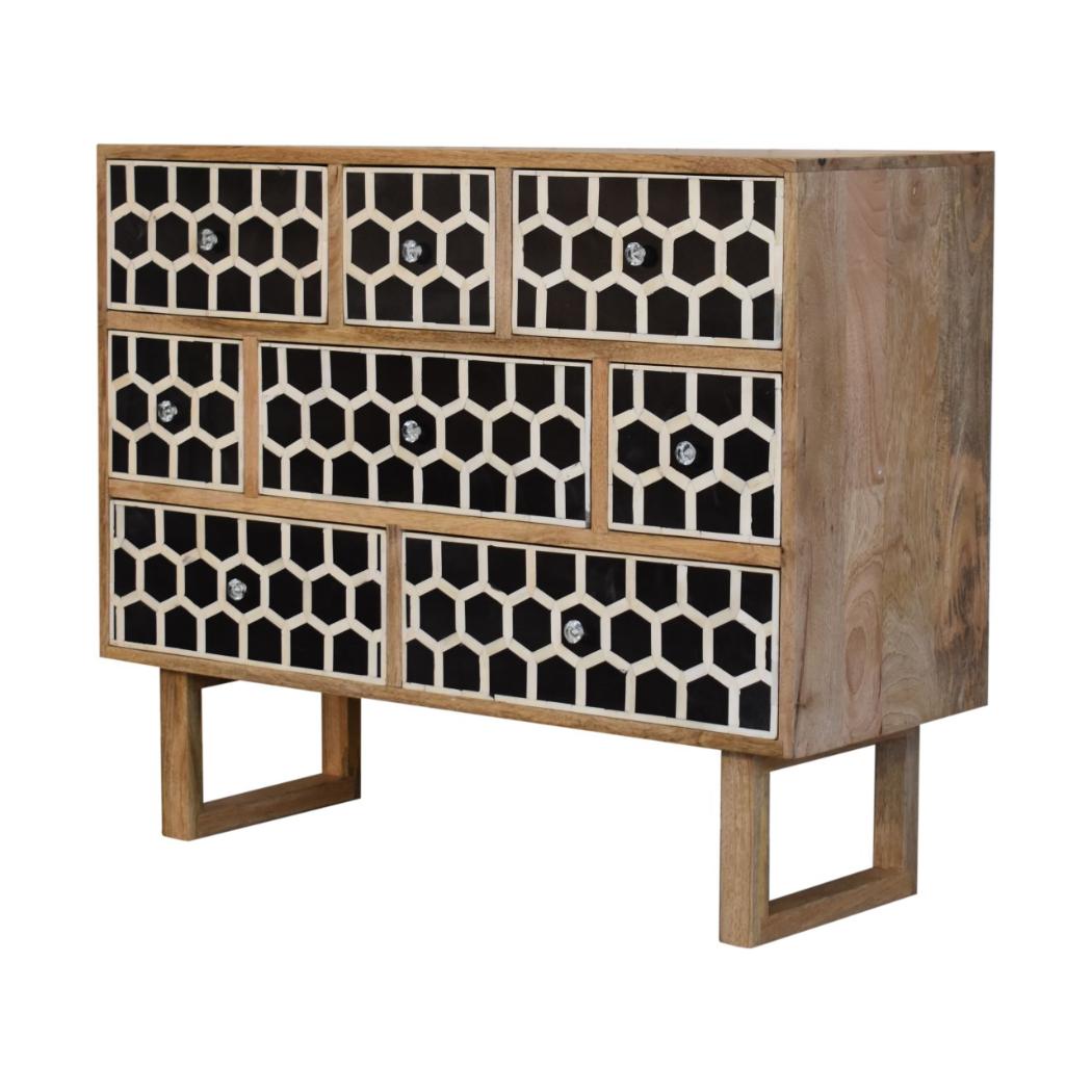 Bone Inlay Chest of Drawers | Solid Mango Wood | U-Shape Design | Hand-Inlaid Fronts