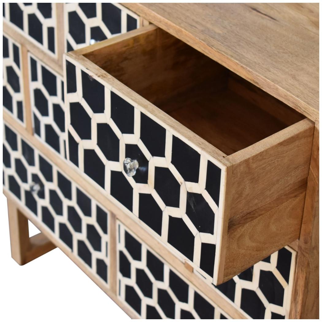 Bone Inlay Chest of Drawers | Solid Mango Wood | U-Shape Design | Hand-Inlaid Fronts