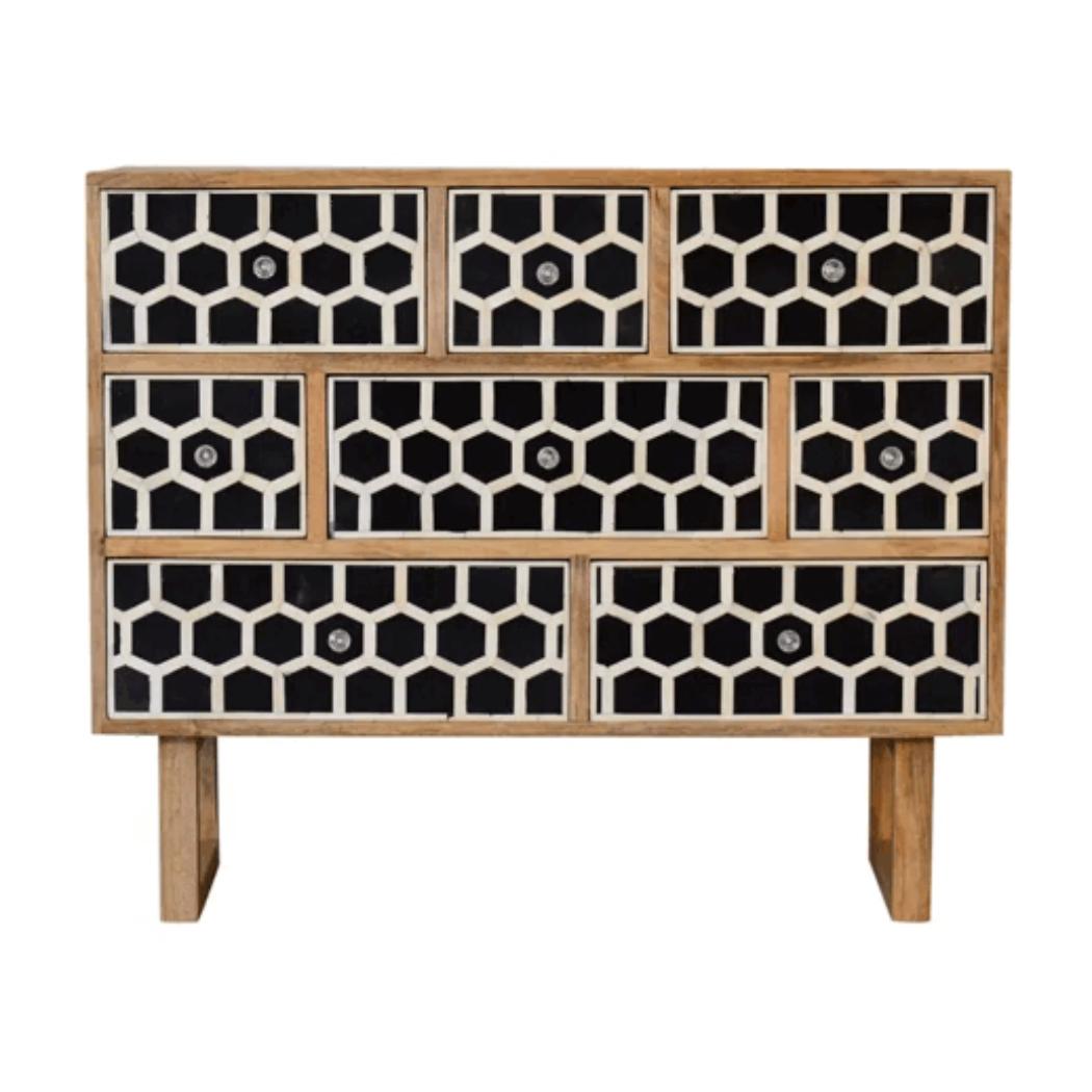 Bone Inlay Chest of Drawers | Solid Mango Wood | U-Shape Design | Hand-Inlaid Fronts