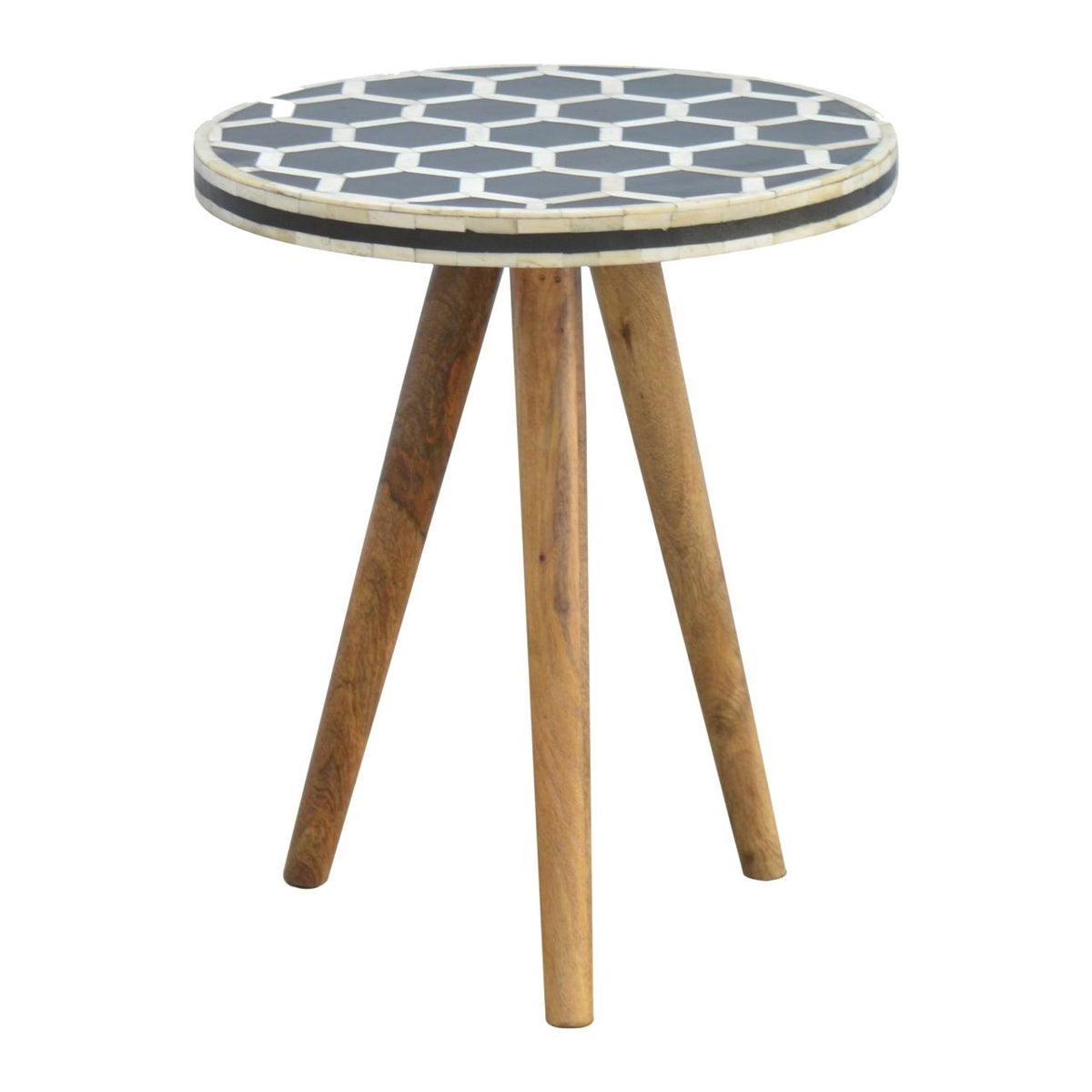 Bone Inlay Tripod Stool | Handcrafted Pattern | Three-Leg Accent Seating