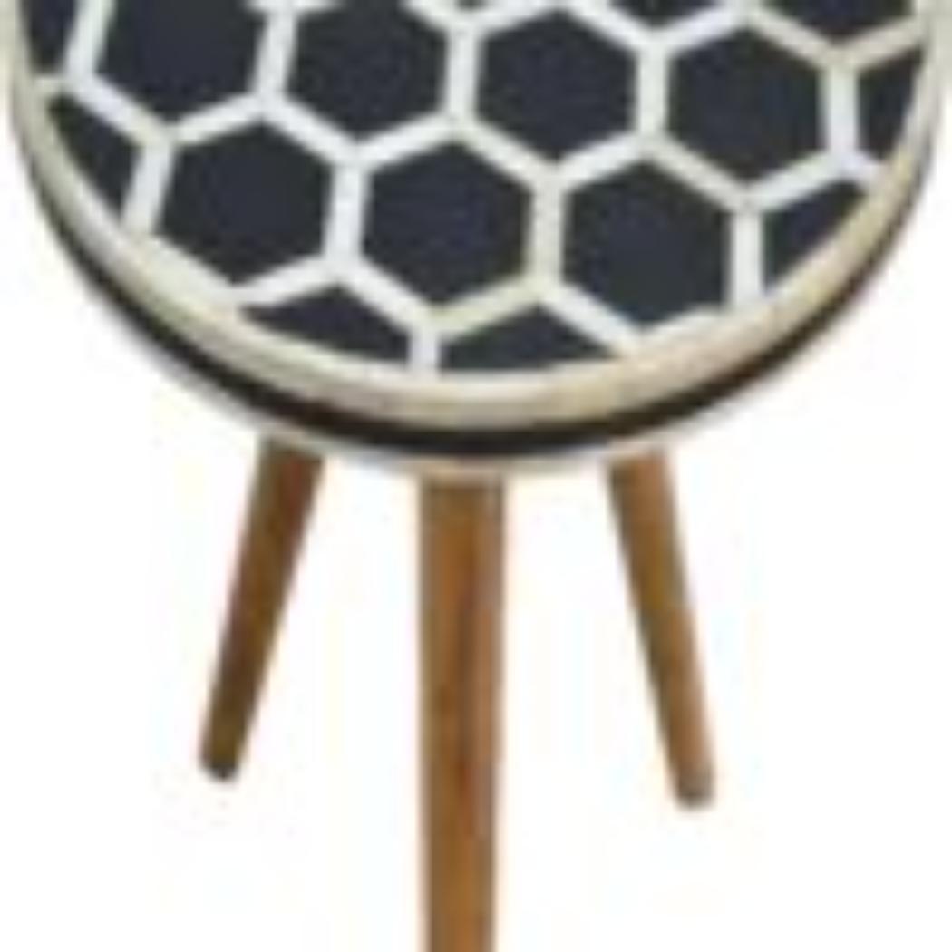 Bone Inlay Tripod Stool | Handcrafted Pattern | Three-Leg Accent Seating